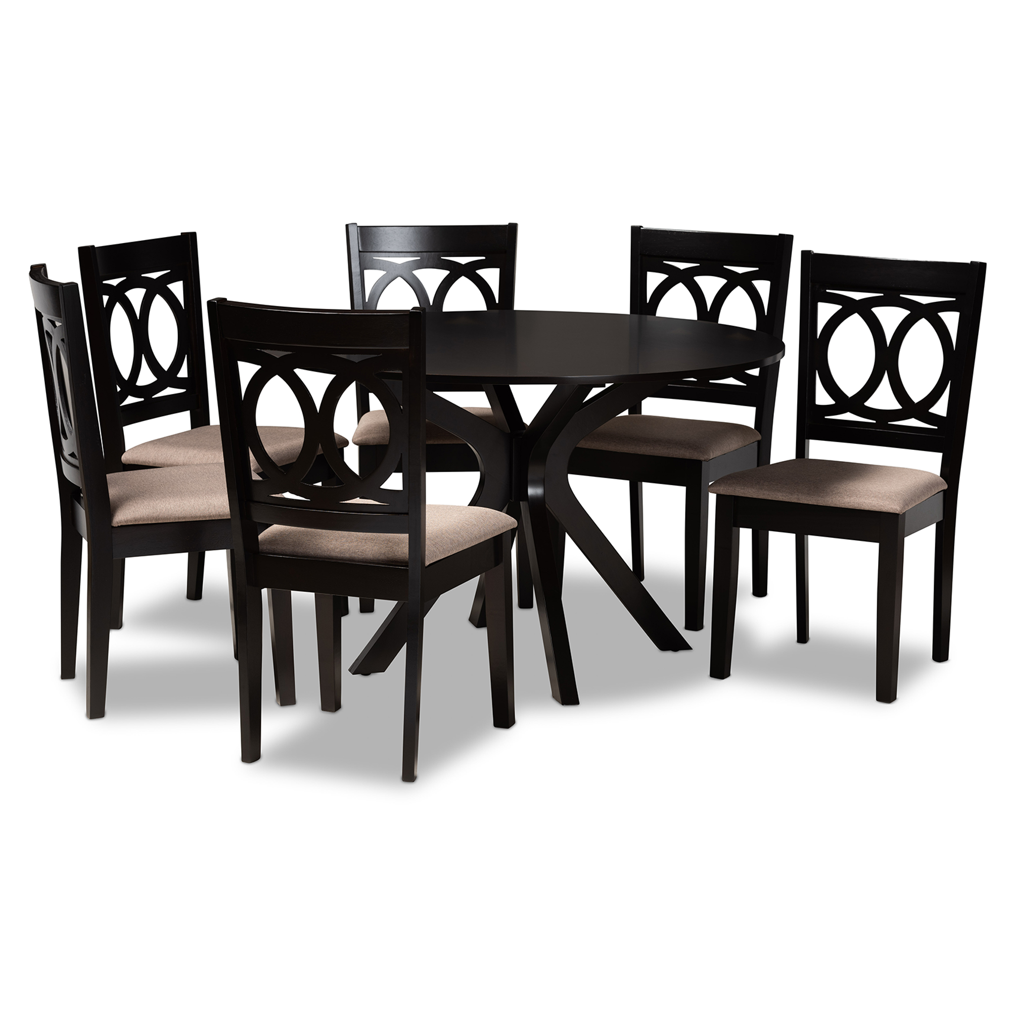 Baxton Studio Sanne Modern and Contemporary Sand Fabric Upholstered and Dark Brown Finished Wood 7-Piece Dining Set